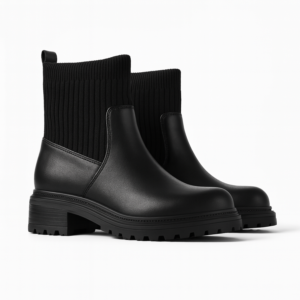 Black Knit Ankle Boots