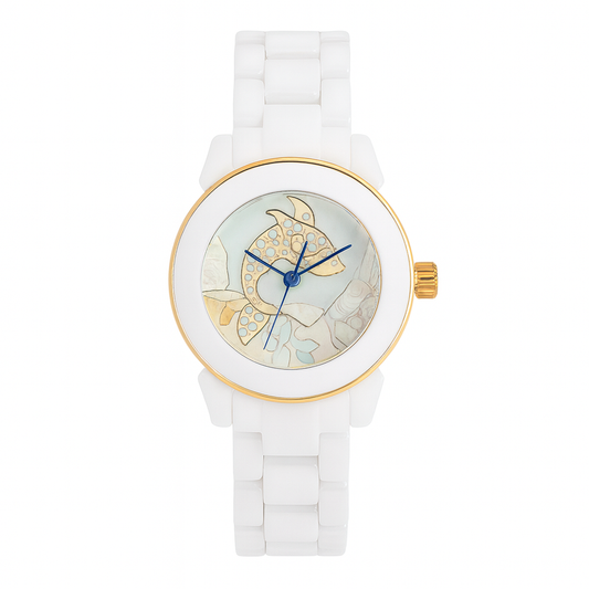 ✨ White Ceramic Watch with Artistic Dial
