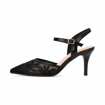 Elegant Floral Mesh Slingback Heels