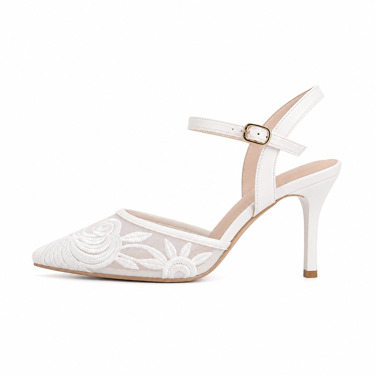 Elegant Floral Mesh Slingback Heels