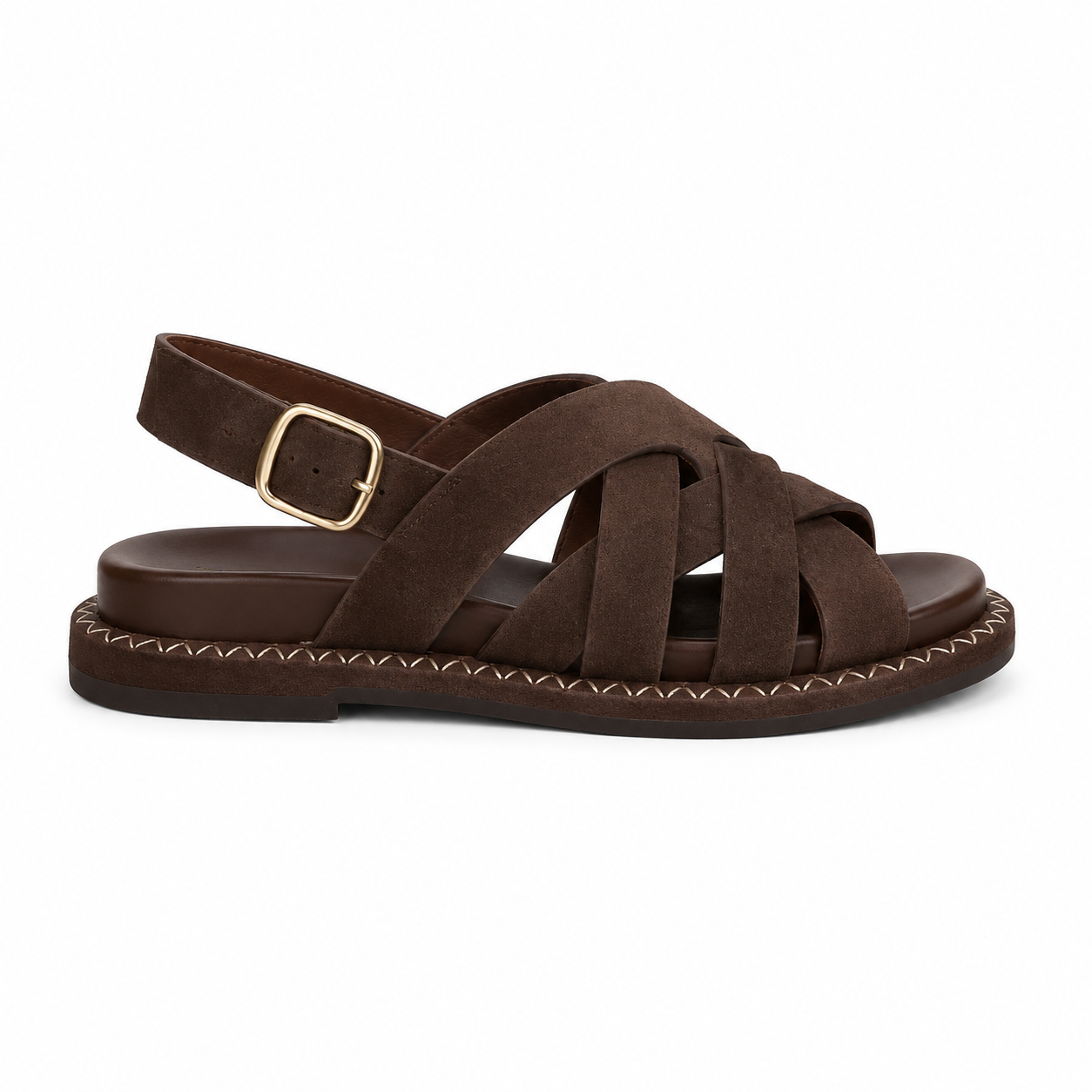 Women’s Cross Strap Flat Sandals – Dark Brown