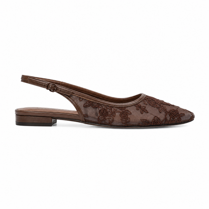 Elegant Beige Lace Slingback Flats