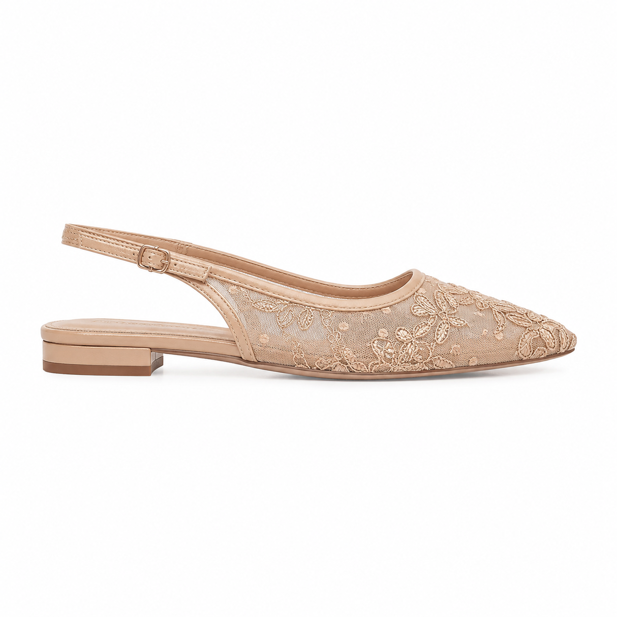 Elegant Beige Lace Slingback Flats