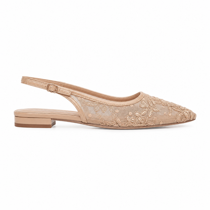Elegant Beige Lace Slingback Flats