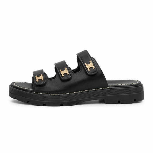 Women’s Black Triple-Strap Platform Slide Sandals