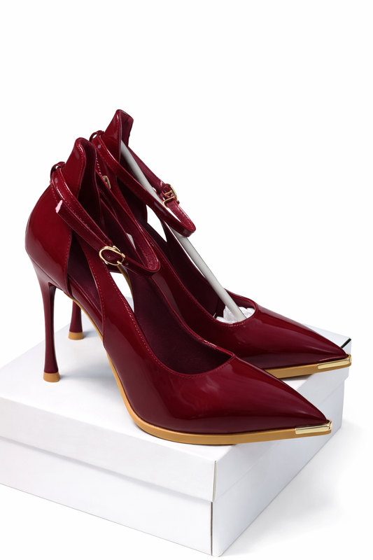 Burgundy Patent Ankle-Strap Stiletto Heels