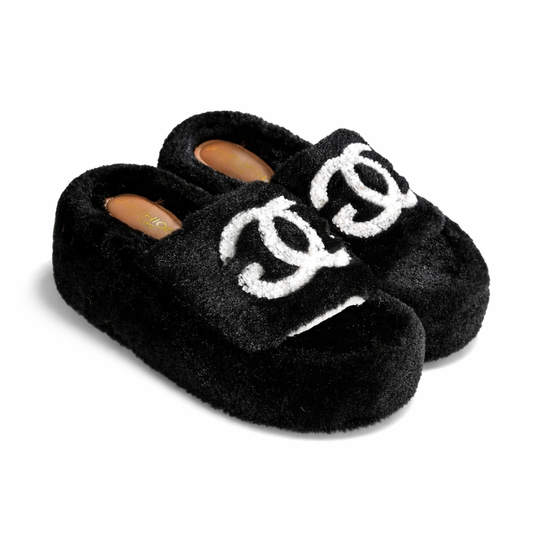 Black Faux Fur Slippers