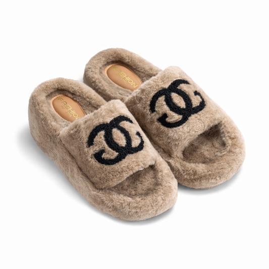 Beige Faux Fur Slippers