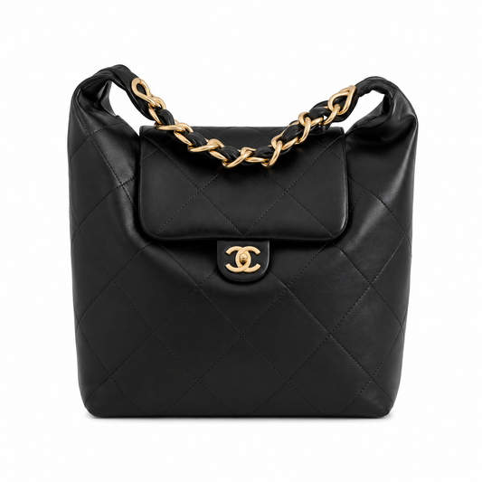 Chanel Maxi Hobo Bag Shiny Calfskin Gold
