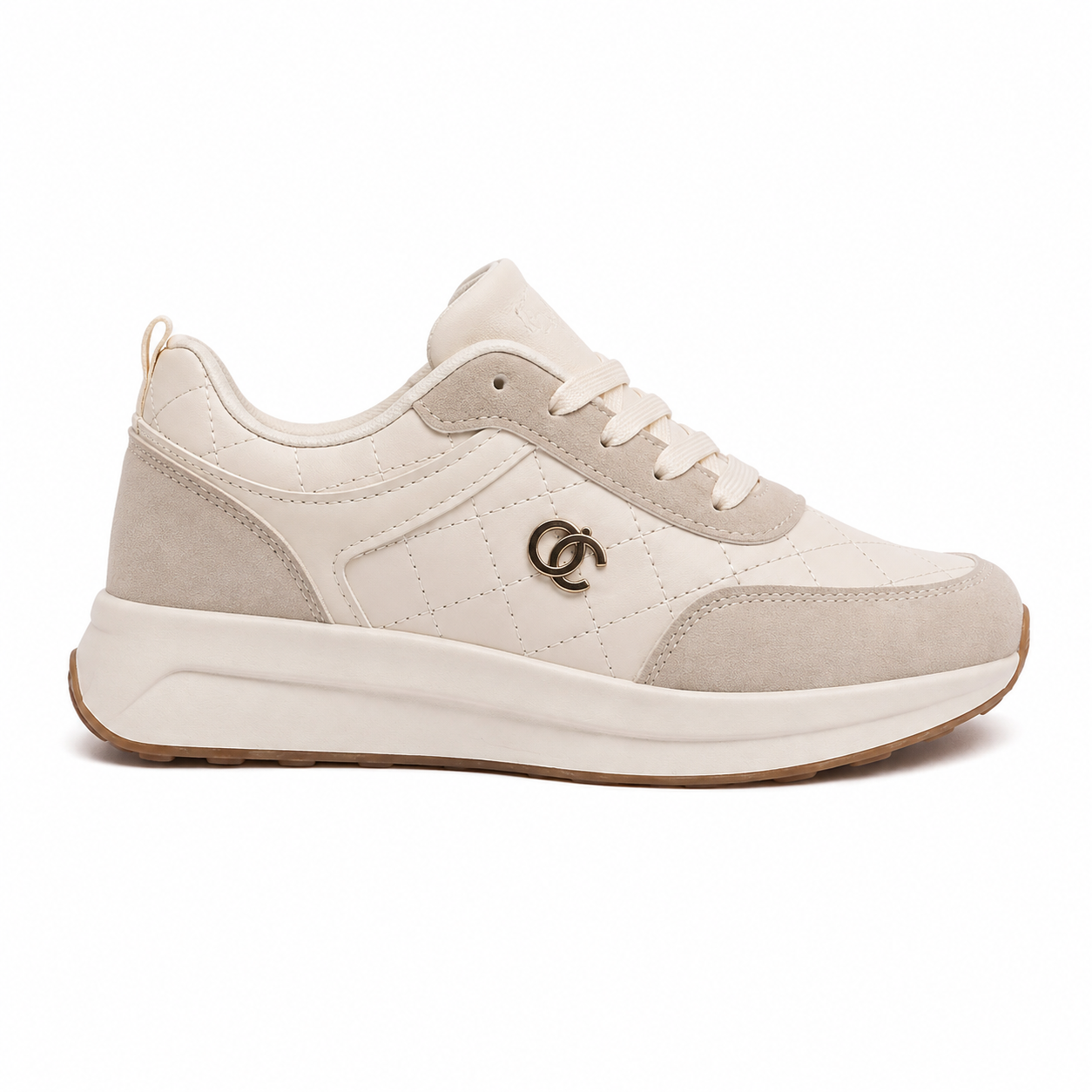 Women’s Beige Quilted Platform Sneakers