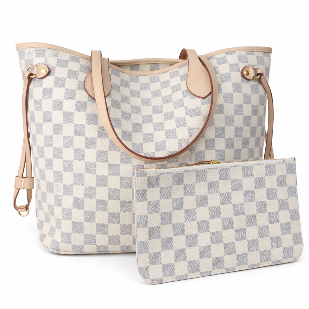 Classic Checkered Tote Bag with Pouch