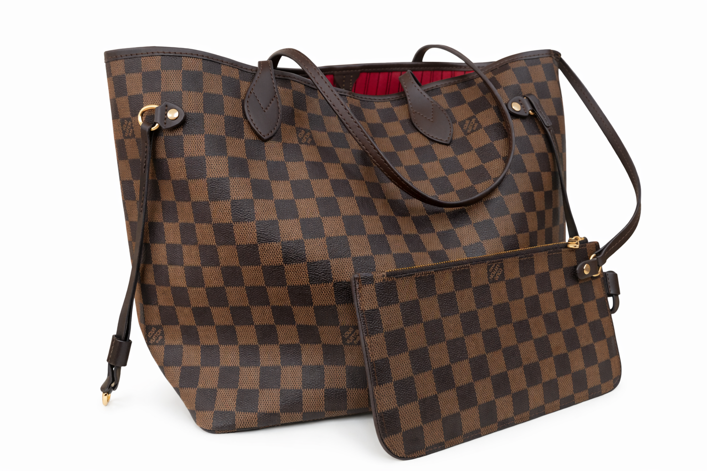 Classic Checkered Tote Bag with Pouch