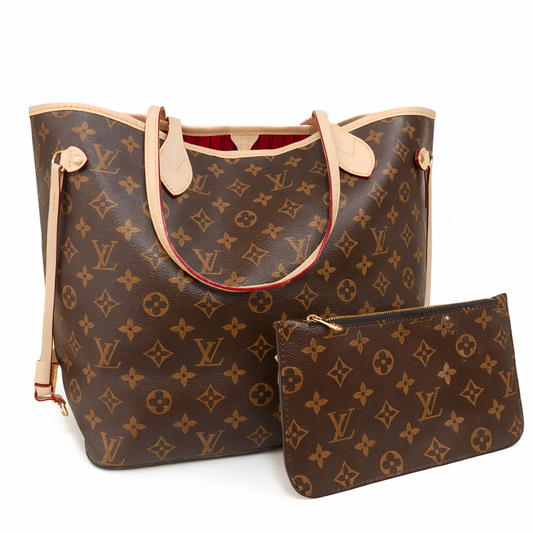 Classic Checkered Tote Bag with Pouch