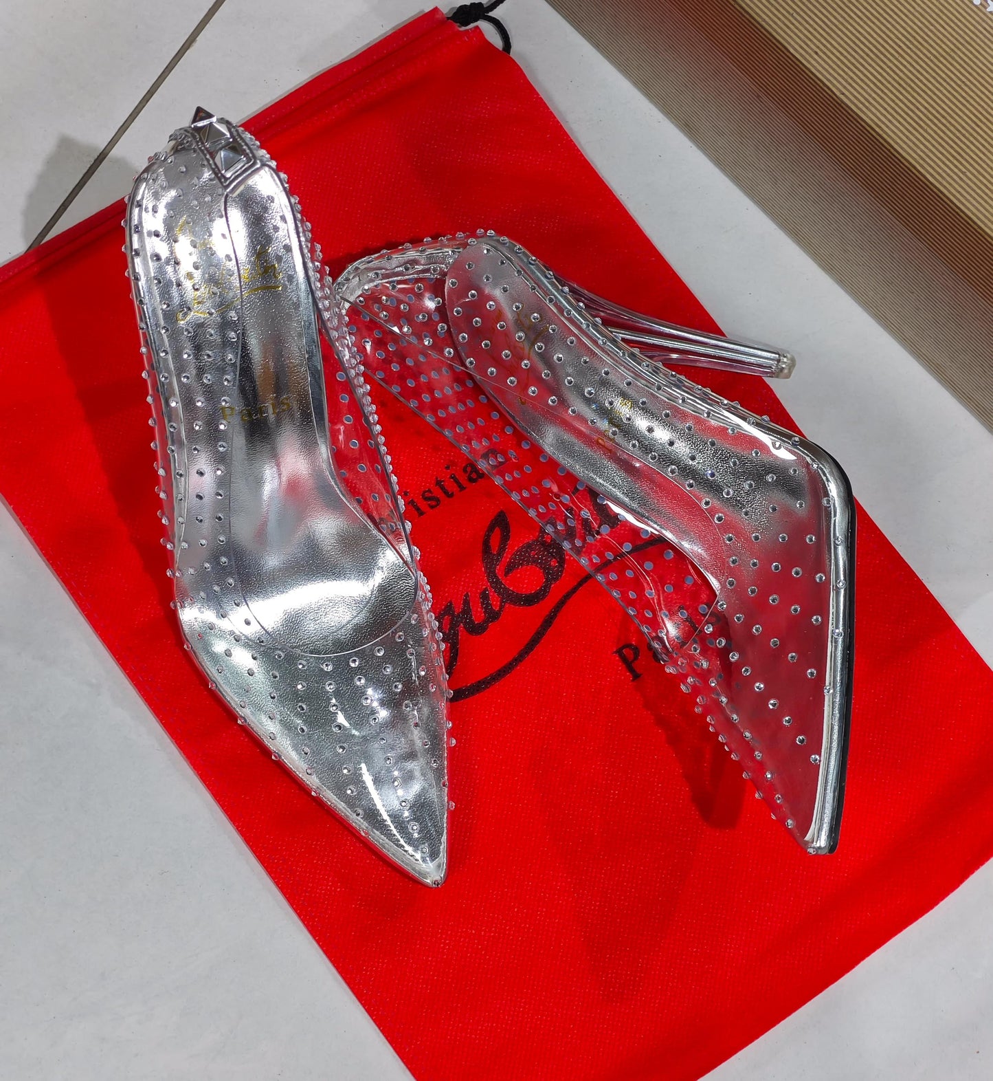 VALENTINO GARAVANI ROCK STUD EMBELLISHED PUMPS CLEAR SILVER
