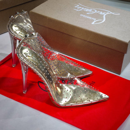 VALENTINO GARAVANI ROCK STUD EMBELLISHED PUMPS CLEAR gold