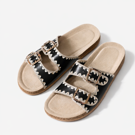 Boohoo Contrast Stitch Detail Double Buckle Sliders
