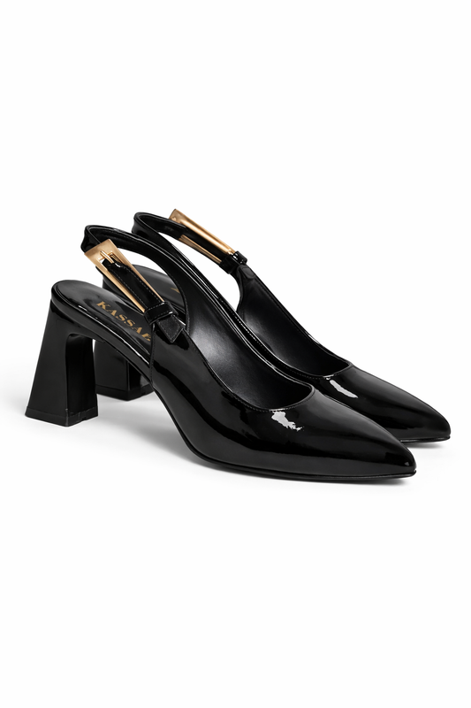 Patent leather slingback pumps