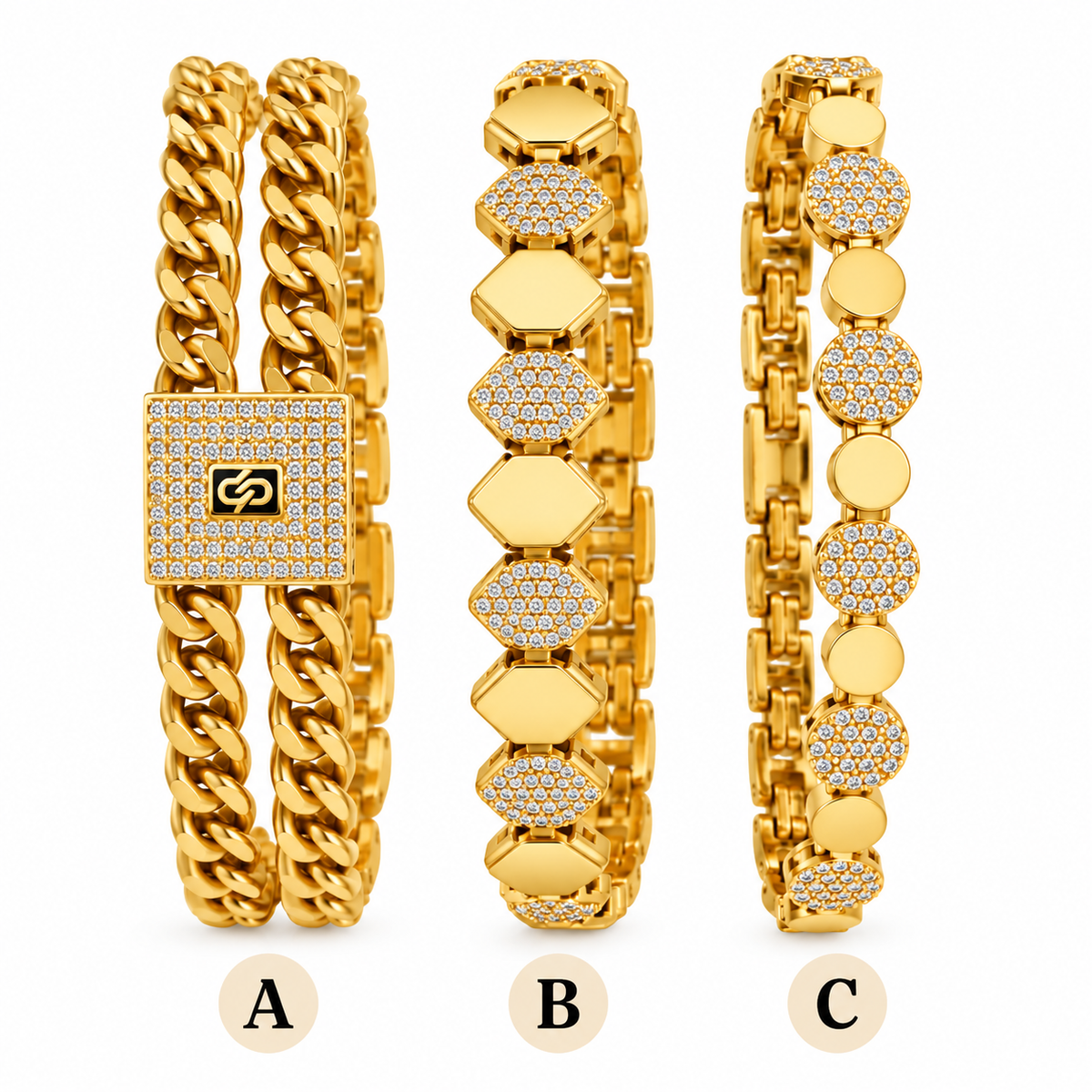 Luxury Gold-Tone Crystal Link Bracelet – 3 Elegant Designs