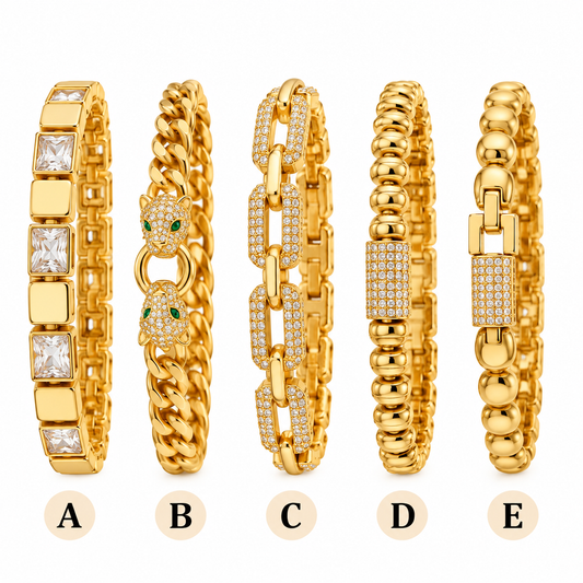 Luxury Gold-Tone Crystal Cuban Link Bracelet – 5 Designs