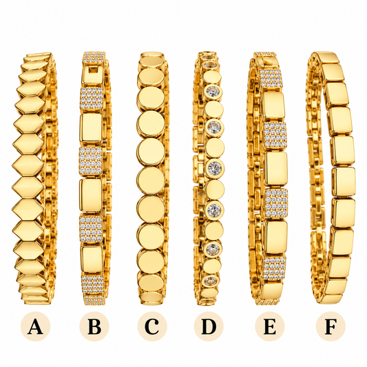 Luxury Gold-Tone Link Bracelet Collection – 6 Elegant Designs (A–F)