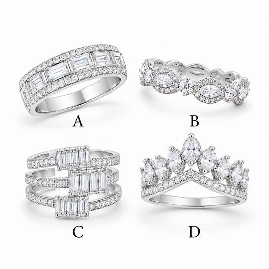 Luxury Silver-Tone Crystal Ring Collection – Elegant Statement Rings