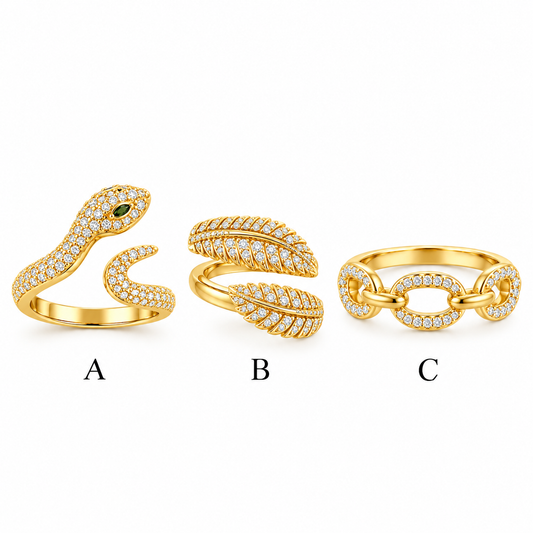 Luxury Gold-Tone Crystal Ring Collection – 4 Elegant Designs