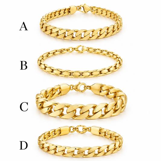Luxury Gold-Tone Cuban Link Bracelet Collection – 4 Designs (A–D)