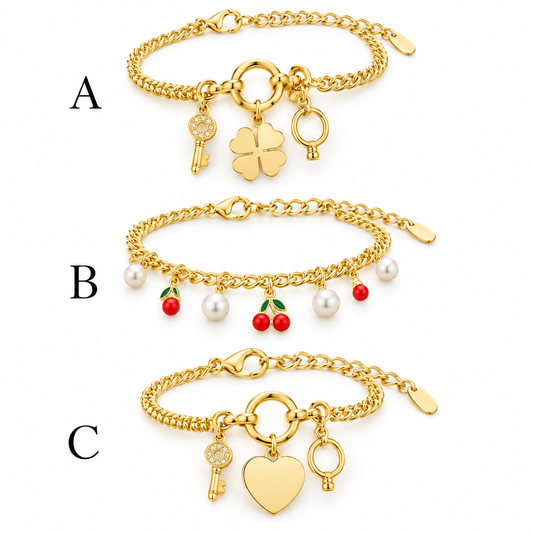 Luxury Gold-Tone Charm Bracelet Collection – 3 Designs (A, B & C)