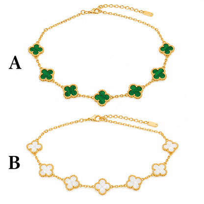 Gold-Tone Clover Necklace – Green & White Options (A & B)