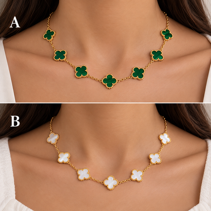 Gold-Tone Clover Necklace – Green & White Options (A & B)