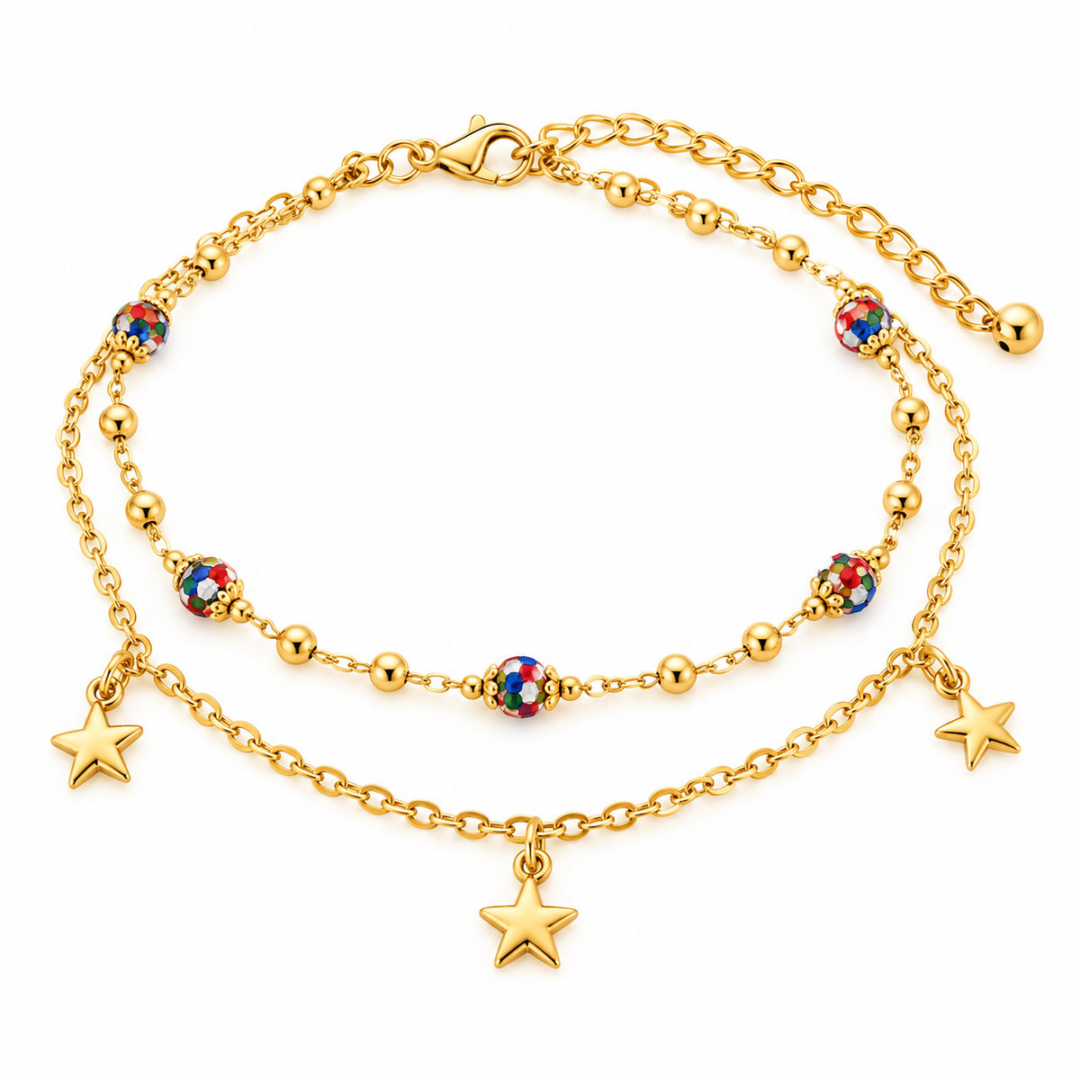 Gold-Tone Double-Layer Star & Colorful Beaded Necklace