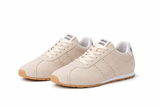 Beige Miu Miu Leather Sneakers – Minimal Chic Everyday Style