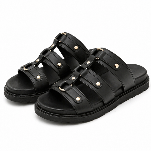 Bold Black Strap Sandals – Modern Edge Meets Comfort