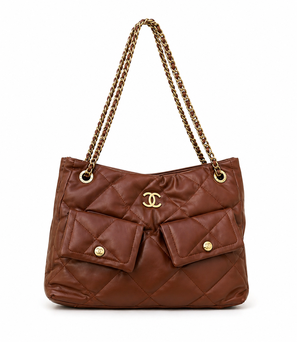 Chanel Quilted Shoulder Bag – Brown Leather with Gold Chain Elegance