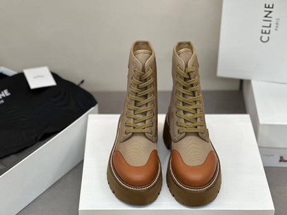 BOTTINE LACÉE CELINE BULKY NYLON & CUIR DE TAUREAU BRILLANT