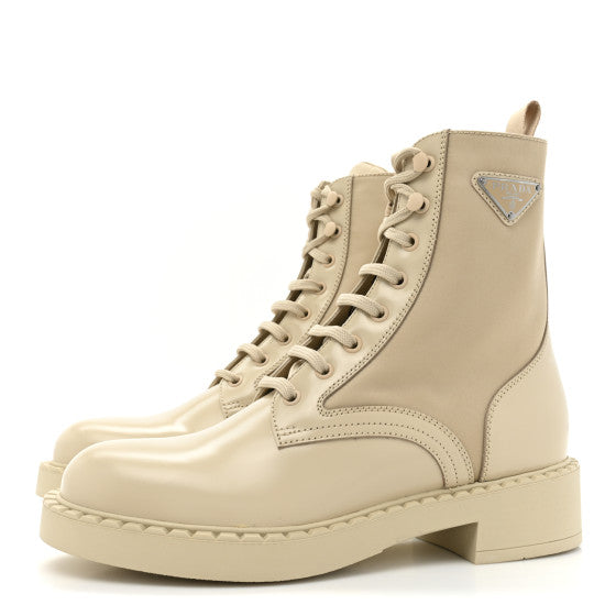 Spazzolato Re-Nylon Metal Triangle Logo Womens 50mm Combat Boots