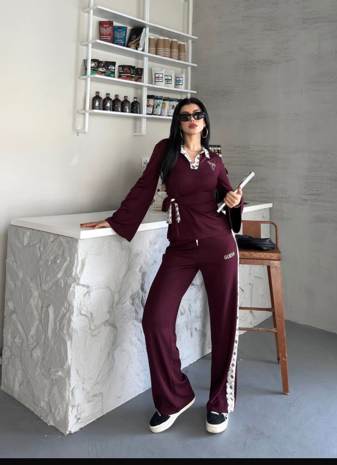 Elegant Printed Collar Two-Piece Set