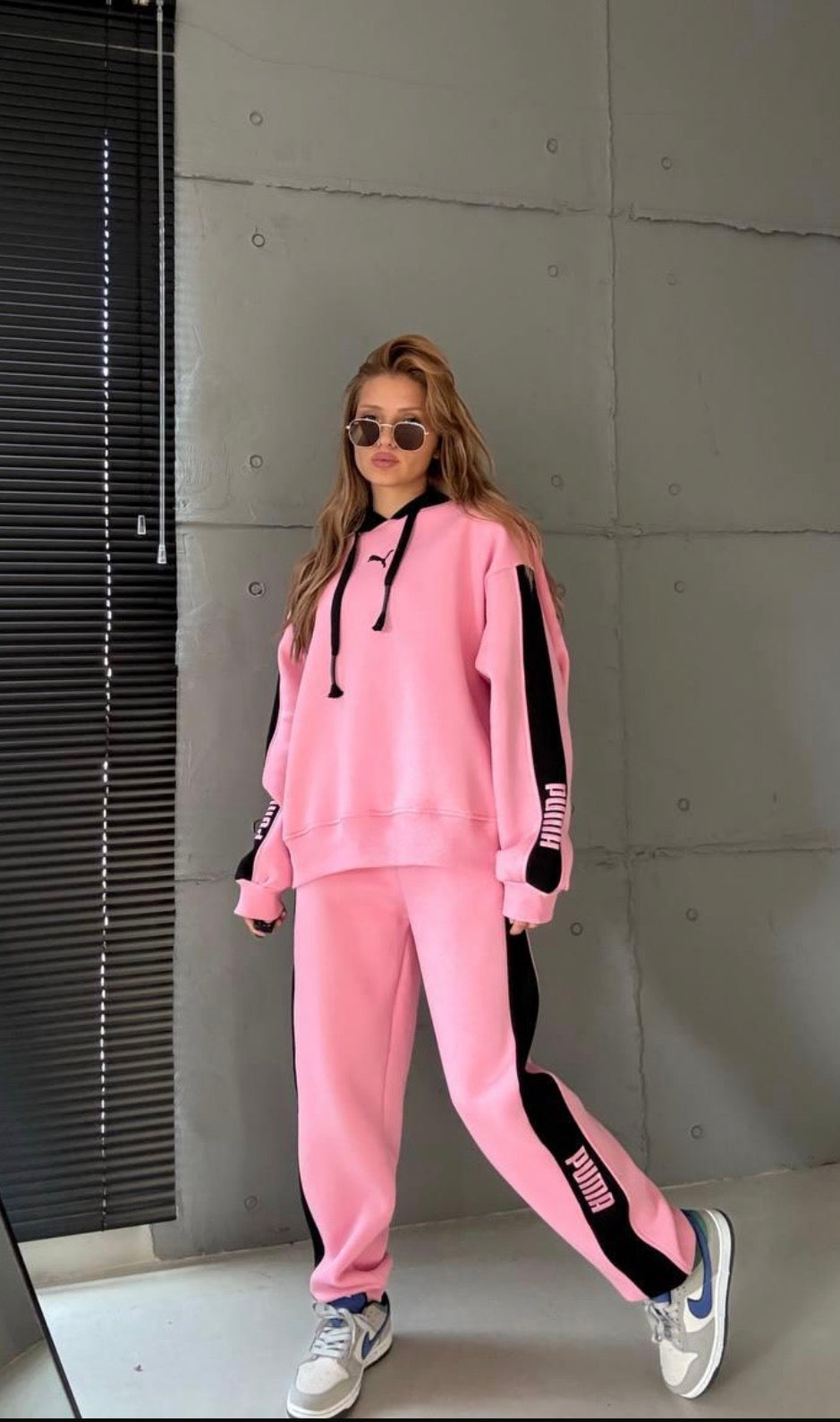 Pink & Black Sporty Oversized Two-Piece Tracksuit