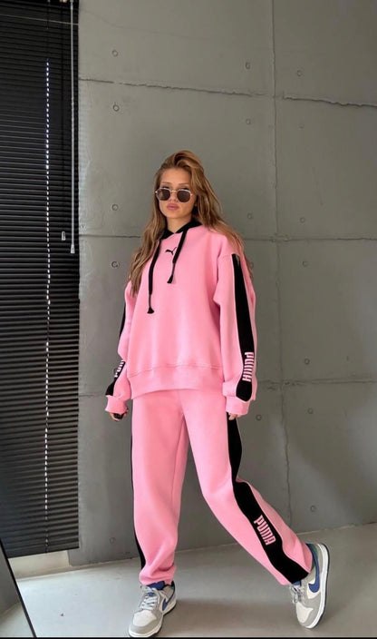 Pink & Black Sporty Oversized Two-Piece Tracksuit